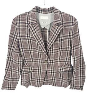 Isabel Marant Etoile Plaid Linen Blazer Tailored One Button Tan Navy Red Size 40